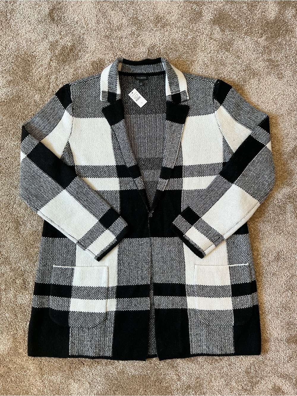 Talbots Cardigan Sweater Black Cream Unlined $129 L NWT